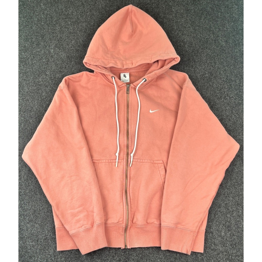 Nike Mens Medium Coral Pink Full Zip Hoodie Thick Fleece Sweatshirt Swoosh